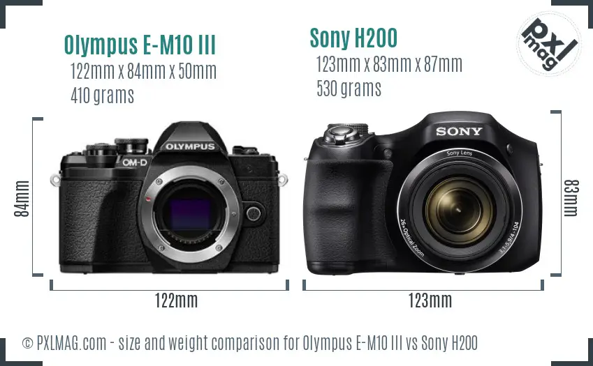 Olympus E-M10 III vs Sony H200 size comparison