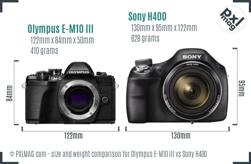 Olympus E-M10 III vs Sony H400 size comparison