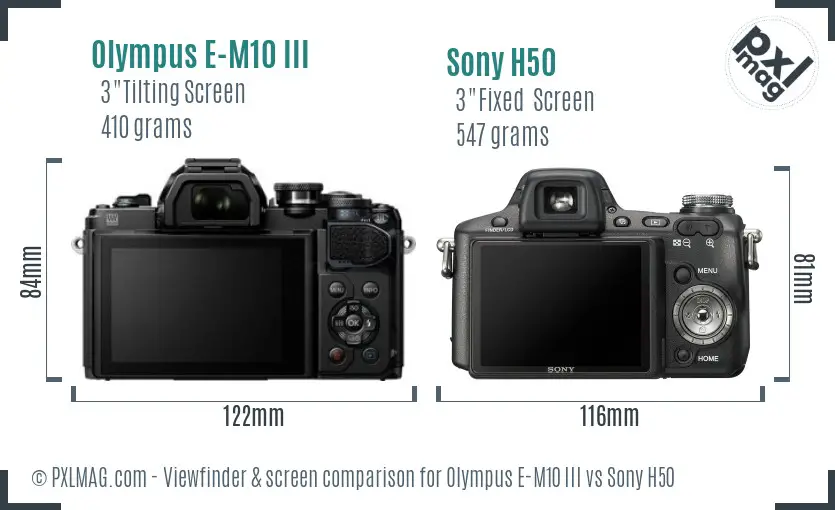Olympus E-M10 III vs Sony H50 Screen and Viewfinder comparison