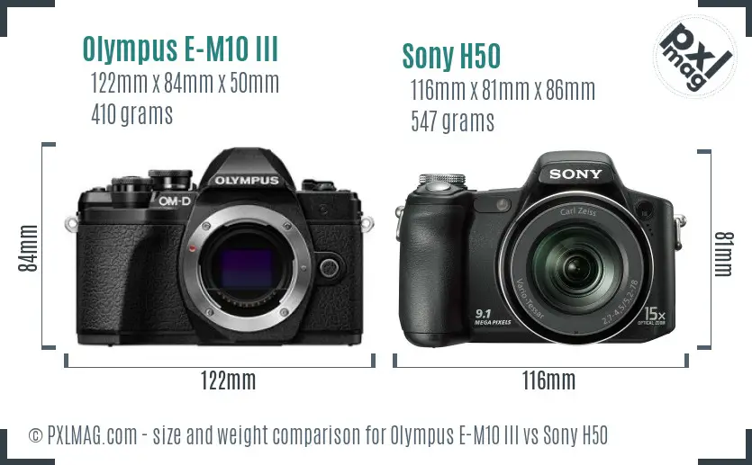 Olympus E-M10 III vs Sony H50 size comparison