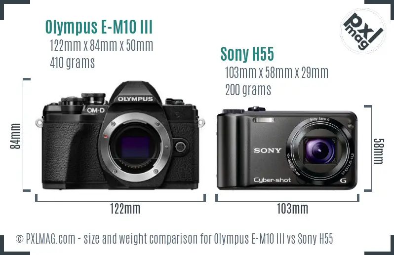 Olympus E-M10 III vs Sony H55 size comparison