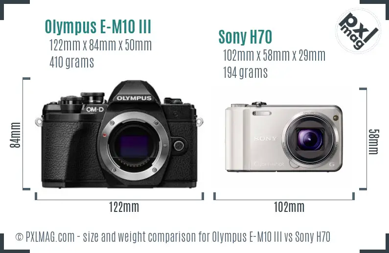 Olympus E-M10 III vs Sony H70 size comparison