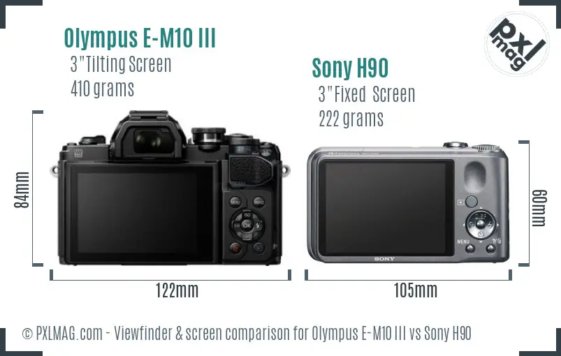 Olympus E-M10 III vs Sony H90 Screen and Viewfinder comparison