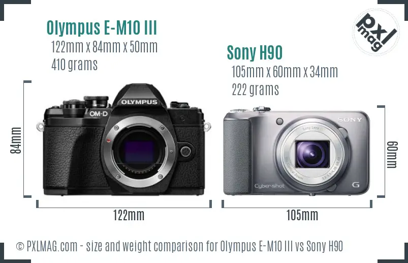 Olympus E-M10 III vs Sony H90 size comparison
