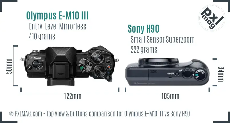 Olympus E-M10 III vs Sony H90 top view buttons comparison
