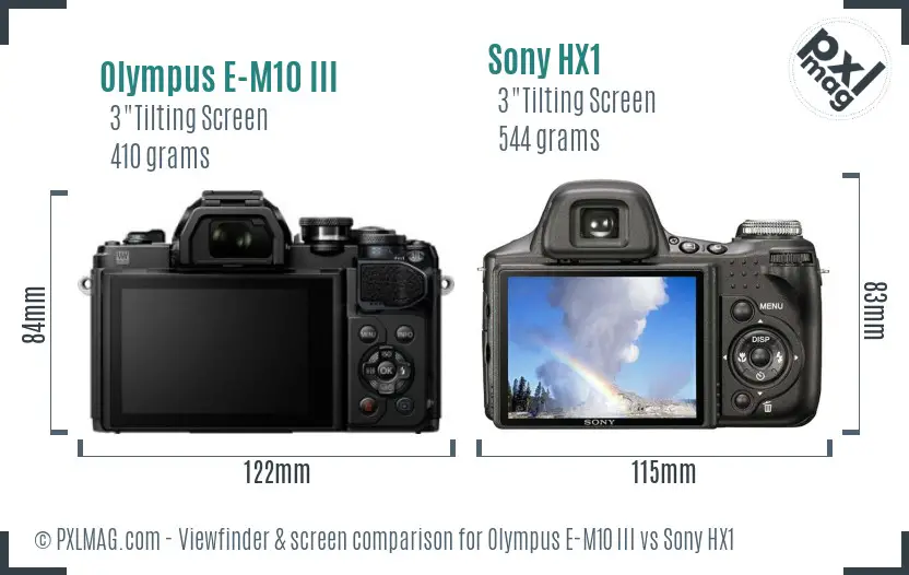 Olympus E-M10 III vs Sony HX1 Screen and Viewfinder comparison