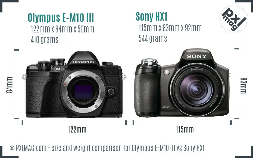 Olympus E-M10 III vs Sony HX1 size comparison