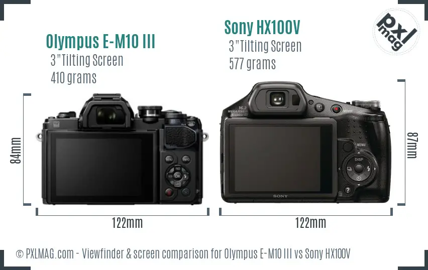 Olympus E-M10 III vs Sony HX100V Screen and Viewfinder comparison