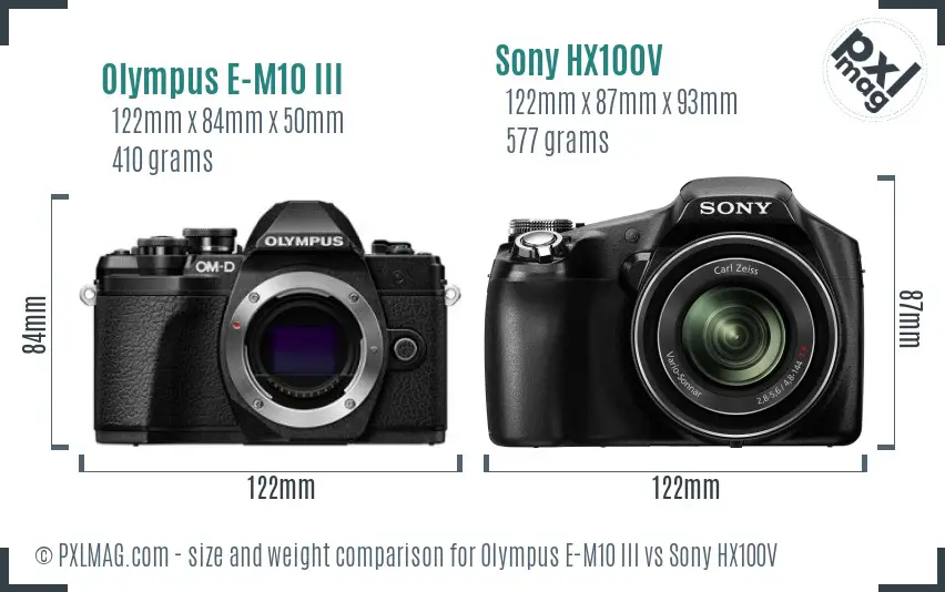 Olympus E-M10 III vs Sony HX100V size comparison
