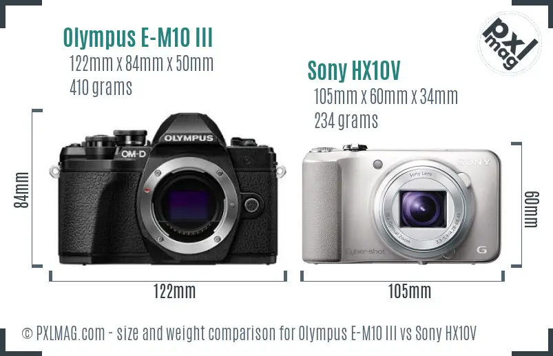 Olympus E-M10 III vs Sony HX10V size comparison
