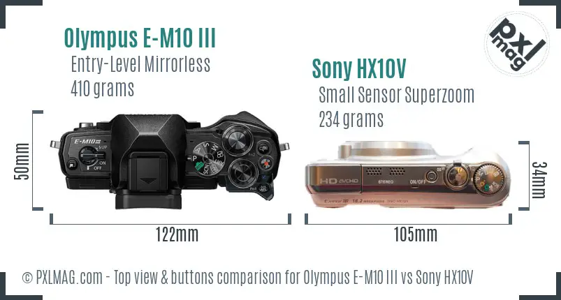 Olympus E-M10 III vs Sony HX10V top view buttons comparison