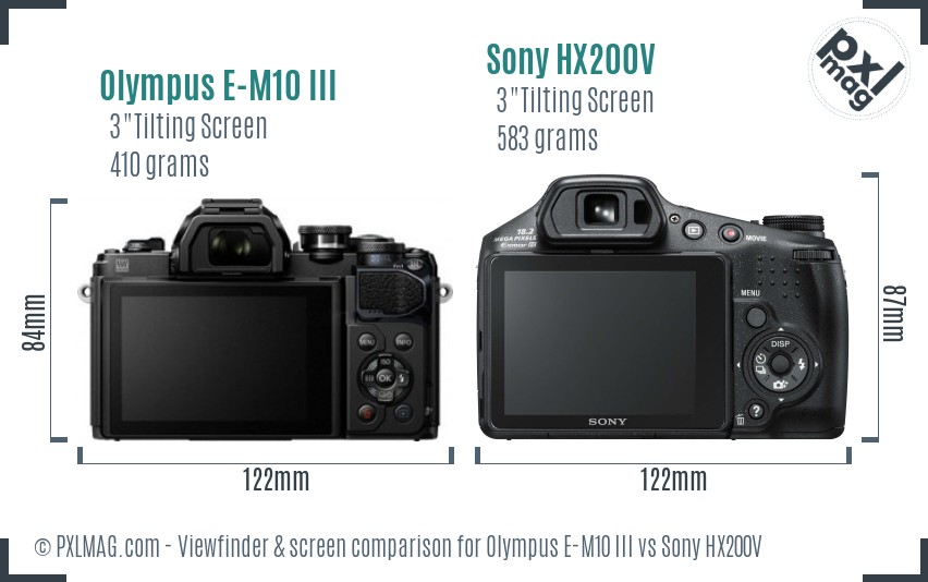 Olympus E-M10 III vs Sony HX200V Screen and Viewfinder comparison