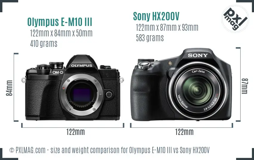Olympus E-M10 III vs Sony HX200V size comparison