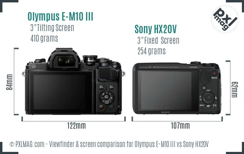 Olympus E-M10 III vs Sony HX20V Screen and Viewfinder comparison