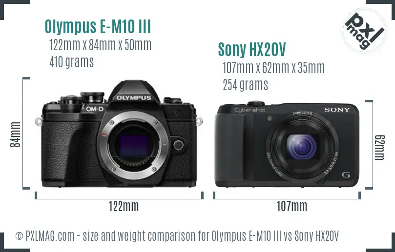 Olympus E-M10 III vs Sony HX20V size comparison