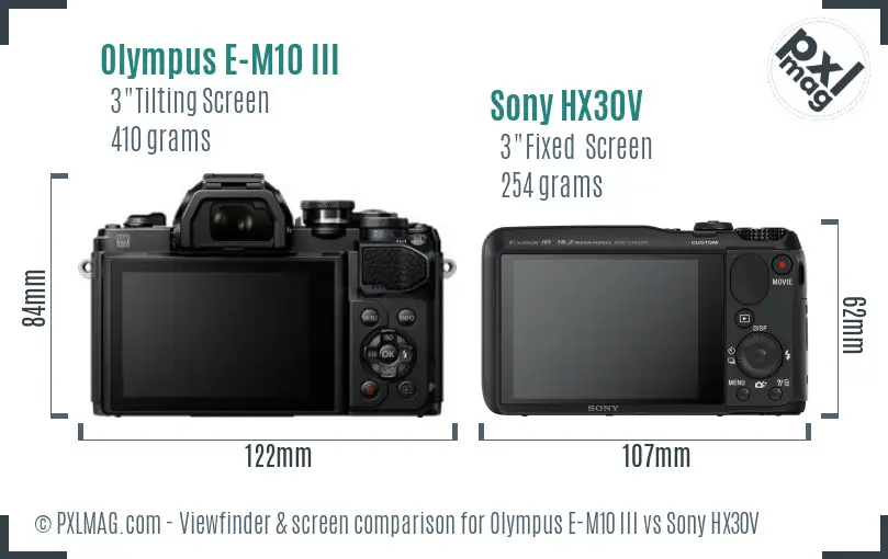 Olympus E-M10 III vs Sony HX30V Screen and Viewfinder comparison