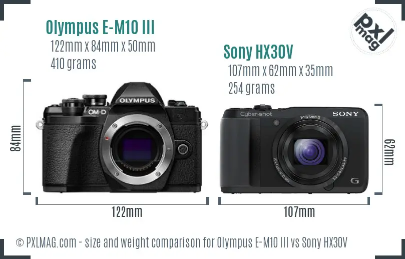 Olympus E-M10 III vs Sony HX30V size comparison