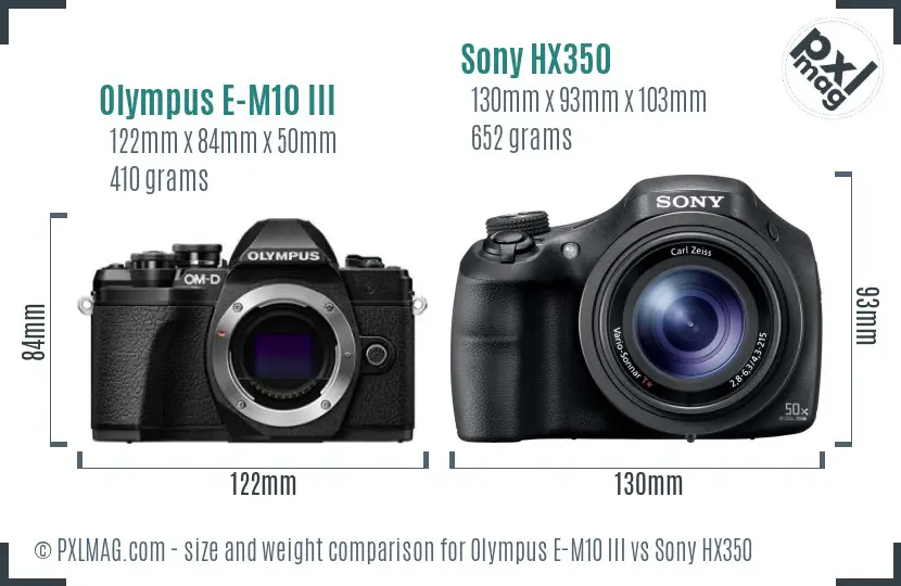 Olympus E-M10 III vs Sony HX350 size comparison