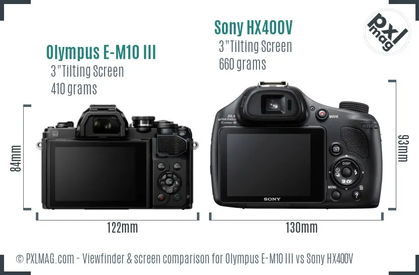 Olympus E-M10 III vs Sony HX400V Screen and Viewfinder comparison