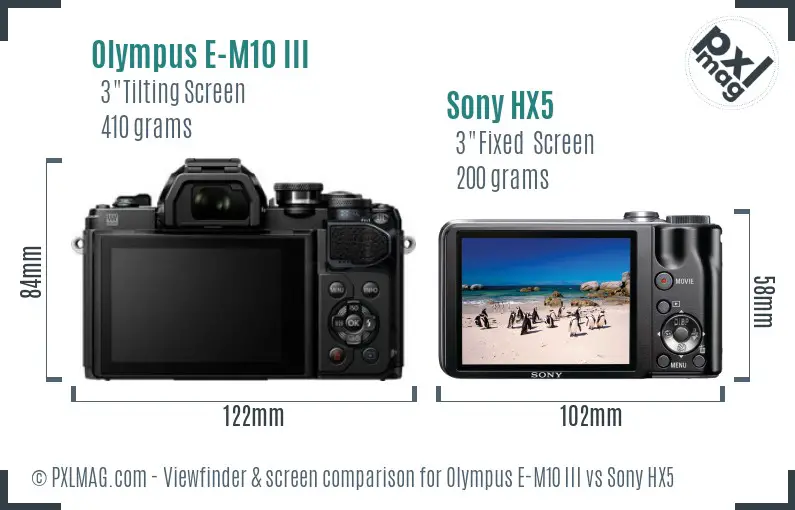 Olympus E-M10 III vs Sony HX5 Screen and Viewfinder comparison