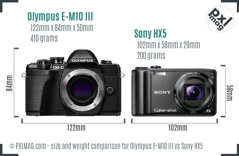 Olympus E-M10 III vs Sony HX5 size comparison