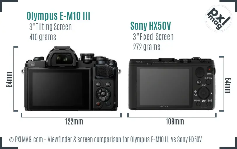 Olympus E-M10 III vs Sony HX50V Screen and Viewfinder comparison