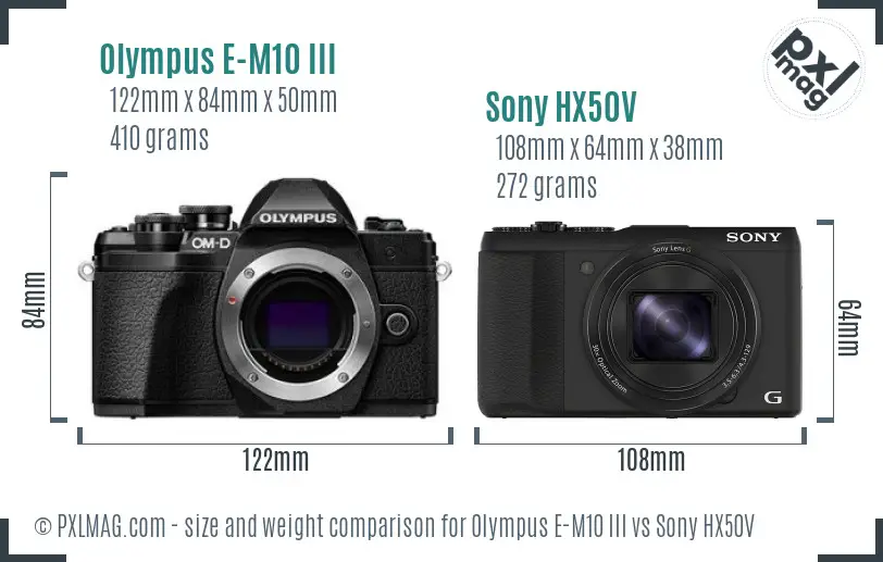 Olympus E-M10 III vs Sony HX50V size comparison