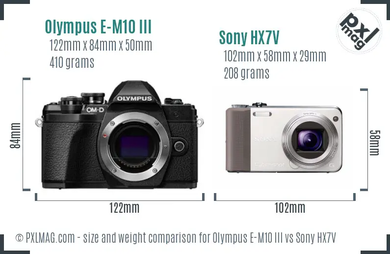 Olympus E-M10 III vs Sony HX7V size comparison