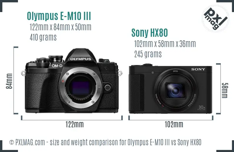 Olympus E-M10 III vs Sony HX80 size comparison