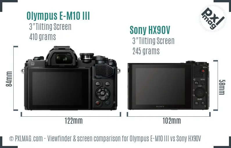 Olympus E-M10 III vs Sony HX90V Screen and Viewfinder comparison
