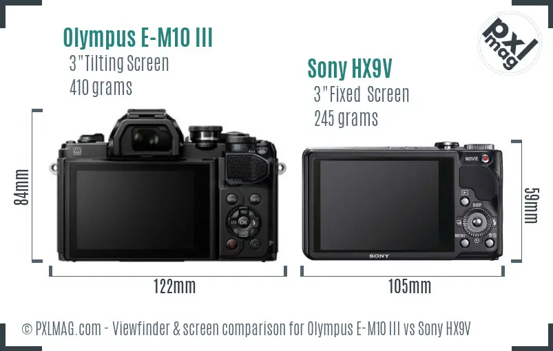 Olympus E-M10 III vs Sony HX9V Screen and Viewfinder comparison