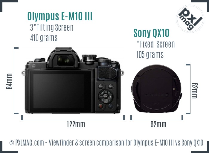 Olympus E-M10 III vs Sony QX10 Screen and Viewfinder comparison