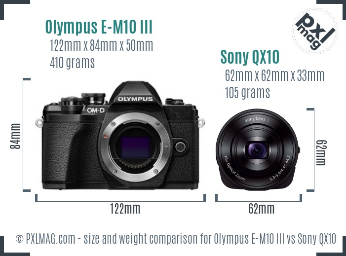 Olympus E-M10 III vs Sony QX10 size comparison