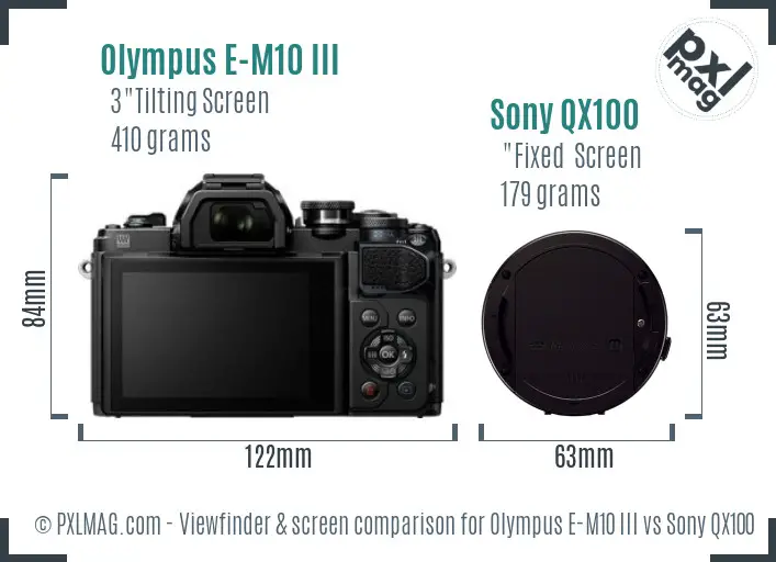 Olympus E-M10 III vs Sony QX100 Screen and Viewfinder comparison