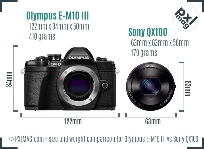 Olympus E-M10 III vs Sony QX100 size comparison