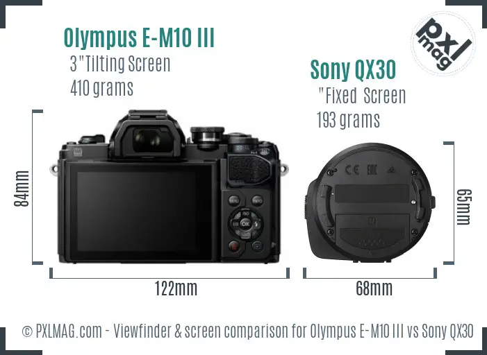 Olympus E-M10 III vs Sony QX30 Screen and Viewfinder comparison