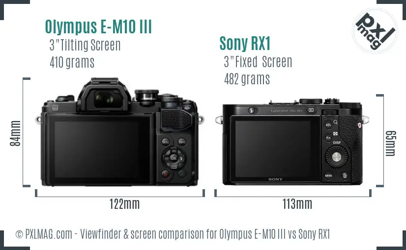 Olympus E-M10 III vs Sony RX1 Screen and Viewfinder comparison