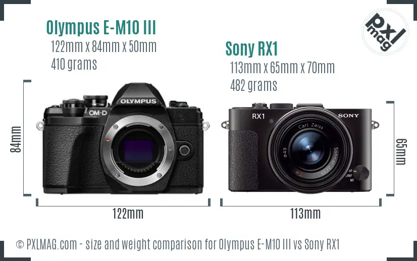 Olympus E-M10 III vs Sony RX1 size comparison