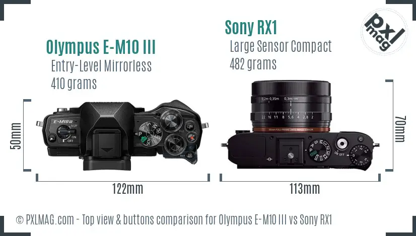Olympus E-M10 III vs Sony RX1 top view buttons comparison