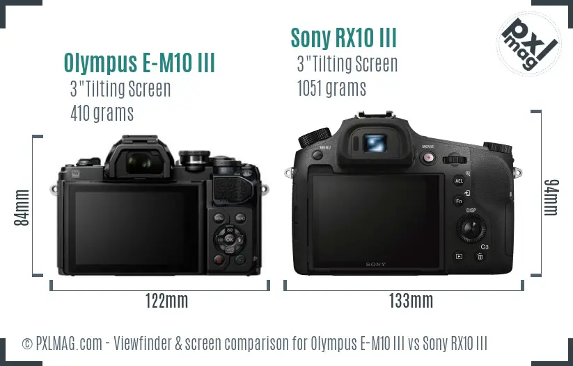 Olympus E-M10 III vs Sony RX10 III Screen and Viewfinder comparison