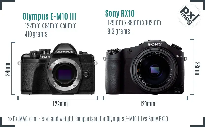 Olympus E-M10 III vs Sony RX10 size comparison