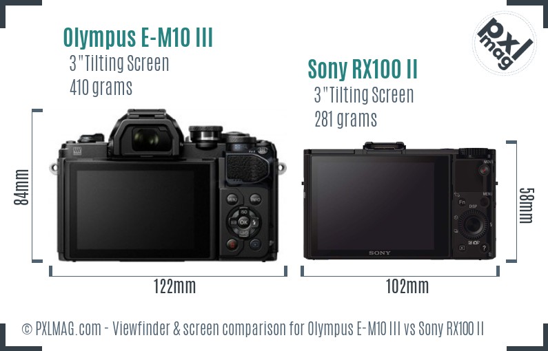 Olympus E-M10 III vs Sony RX100 II Screen and Viewfinder comparison