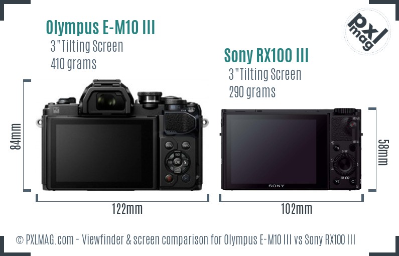 Olympus E-M10 III vs Sony RX100 III Screen and Viewfinder comparison