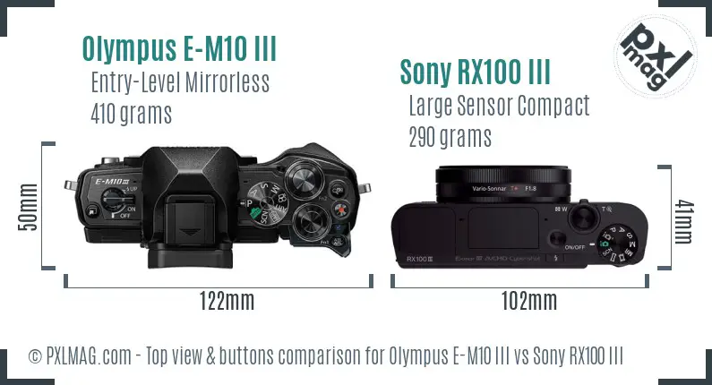 Olympus E-M10 III vs Sony RX100 III top view buttons comparison