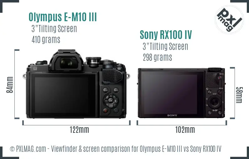 Olympus E-M10 III vs Sony RX100 IV Screen and Viewfinder comparison