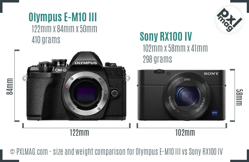Olympus E-M10 III vs Sony RX100 IV size comparison