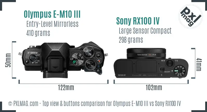 Olympus E-M10 III vs Sony RX100 IV top view buttons comparison