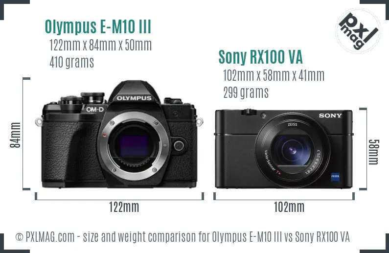 Olympus E-M10 III vs Sony RX100 VA size comparison