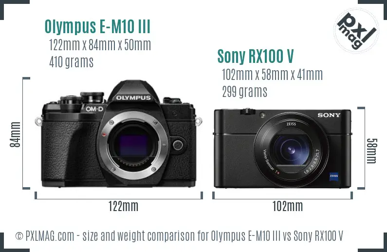 Olympus E-M10 III vs Sony RX100 V size comparison