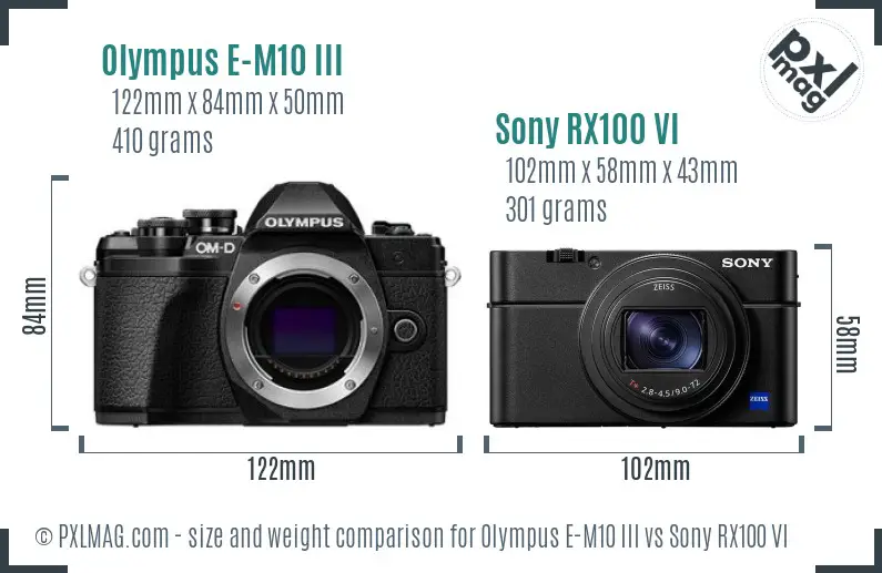 Olympus E-M10 III vs Sony RX100 VI size comparison